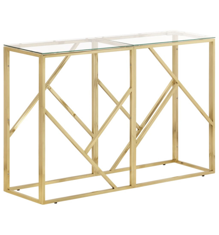 Table console doré acier inoxydable et verre trempé | Mobilier & Déco