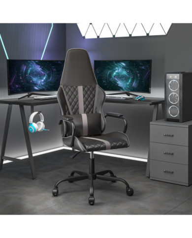 Chaise de jeu de massage gris et noir similicuir | Mobilier & Déco
