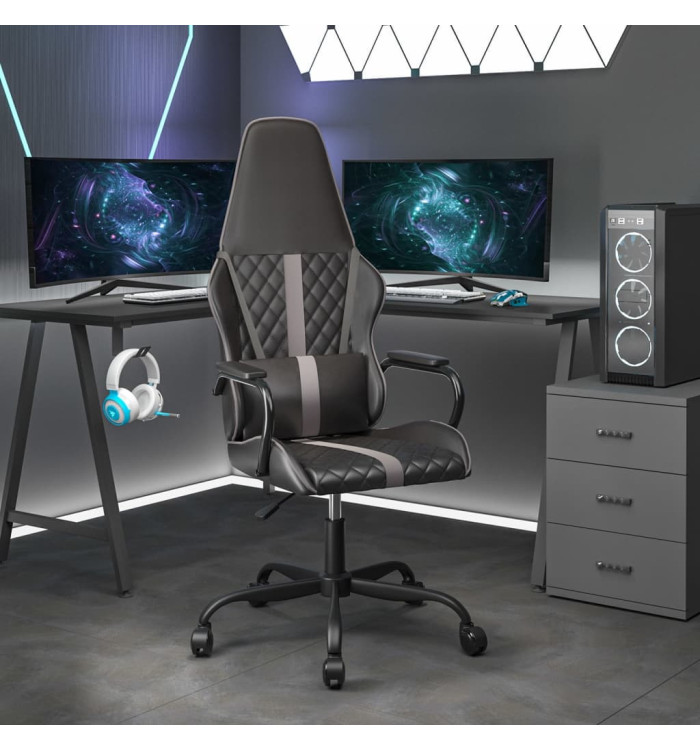 Chaise de jeu de massage gris et noir similicuir | Mobilier & Déco