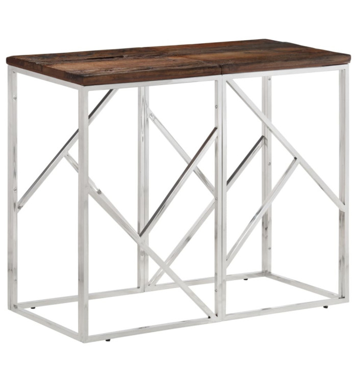 Table console argenté acier inoxydable et bois de mélèze massif | Mobilier & Déco