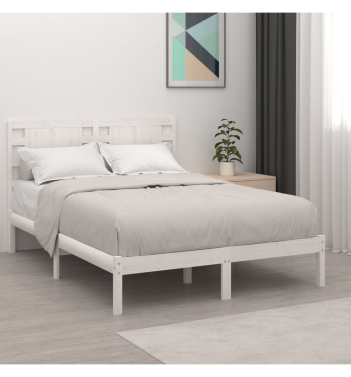 Cadre de lit sans matelas blanc 135x190 cm bois massif | Mobilier & Déco