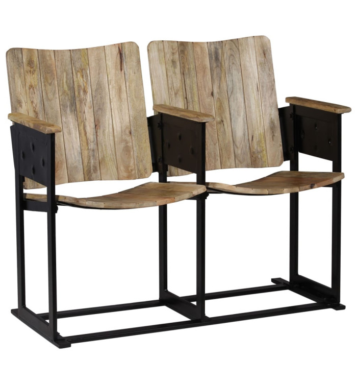 Banc à 2 places Bois de manguier massif et acier | Mobilier & Déco