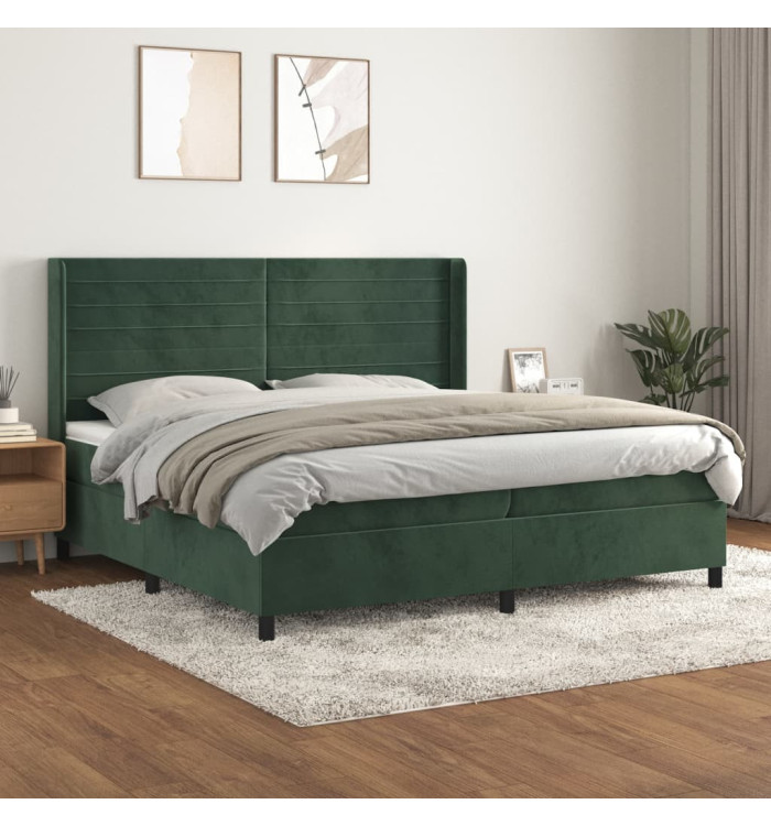 Sommier à lattes de lit et matelas Vert foncé 200x200cm Velours | Mobilier & Déco