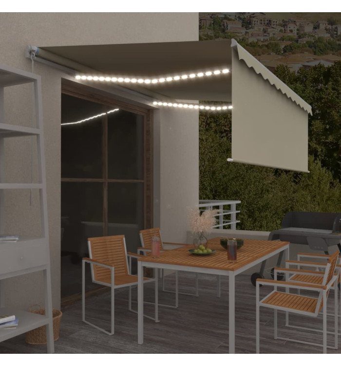 Auvent manuel rétractable avec store et LED 4,5x3 m Crème | Mobilier & Déco