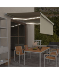 Auvent manuel rétractable avec store et LED 4,5x3 m Crème | Mobilier & Déco