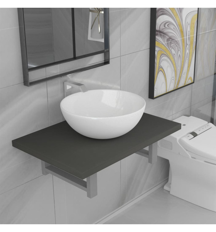 Meuble de salle de bain en deux pièces Céramique Gris | Mobilier & Déco
