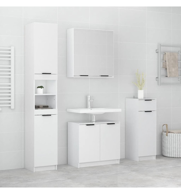 Meubles de salle de bain 4 pcs Blanc brillant Bois d'ingénierie | Mobilier & Déco