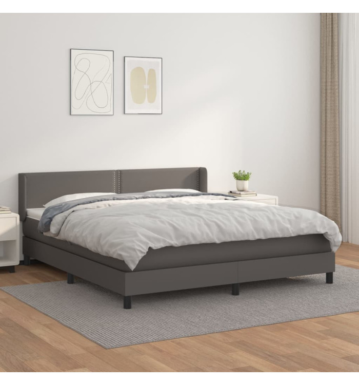 Sommier à lattes de lit avec matelas Gris 160x200 cm Similicuir | Mobilier & Déco