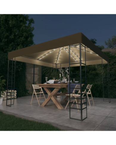 Chapiteau avec guirlande lumineuse à LED 3x3 m Taupe | Mobilier & Déco