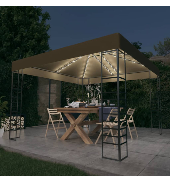 Chapiteau avec guirlande lumineuse à LED 3x3 m Taupe | Mobilier & Déco