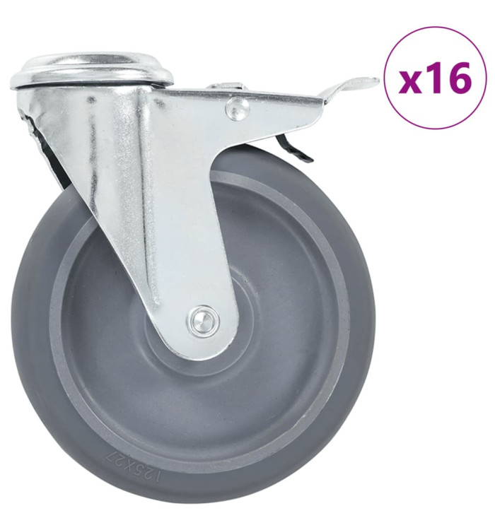 16 pcs Roulettes pivotantes à trou de boulon 125 mm | Mobilier & Déco