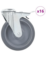 16 pcs Roulettes pivotantes à trou de boulon 125 mm | Mobilier & Déco