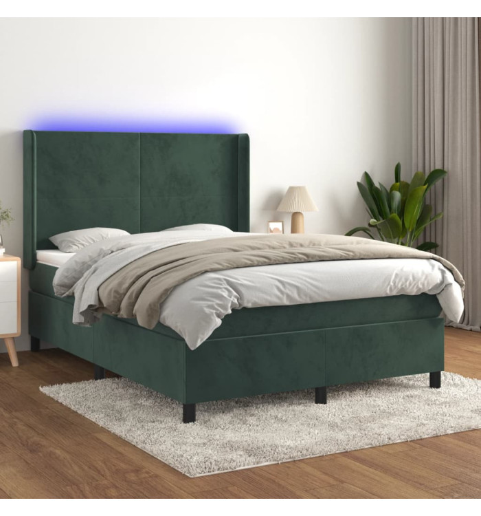 Sommier à lattes de lit matelas et LED Vert foncé 140x200 cm | Mobilier & Déco