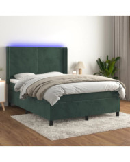 Sommier à lattes de lit matelas et LED Vert foncé 140x200 cm | Mobilier & Déco