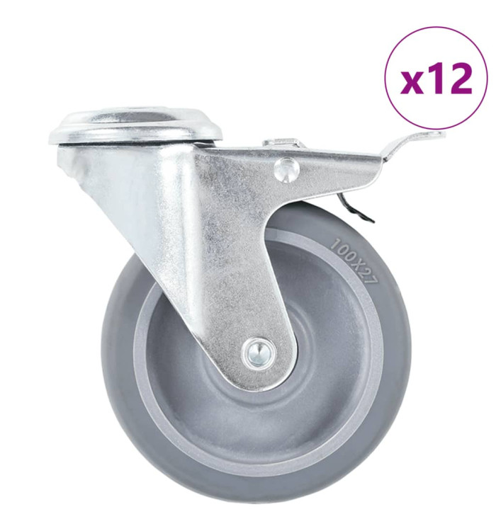 12 pcs Roulettes pivotantes à trou de boulon 100 mm | Mobilier & Déco