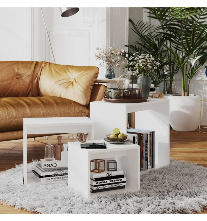 Tables gigognes 3 pcs Blanc Aggloméré | Mobilier & Déco