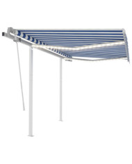Auvent manuel rétractable avec LED 3,5x2,5 m Bleu et blanc | Mobilier & Déco