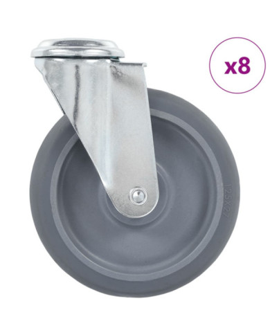 8 pcs Roulettes pivotantes à trou de boulon 125 mm | Mobilier & Déco