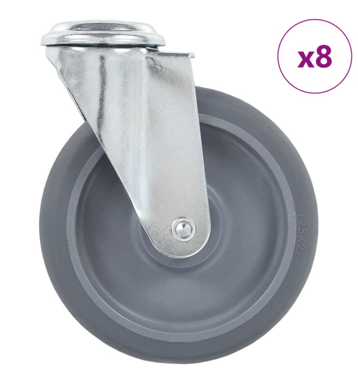 8 pcs Roulettes pivotantes à trou de boulon 125 mm | Mobilier & Déco