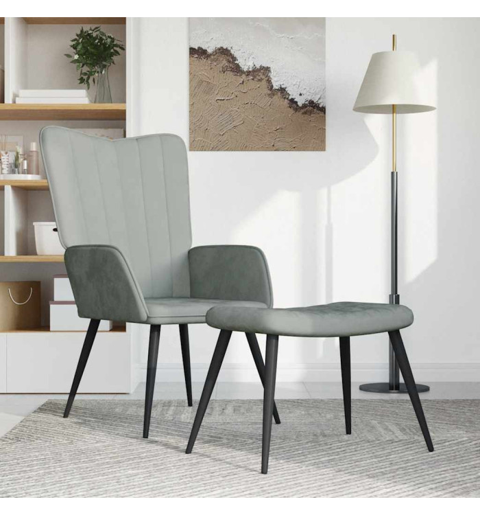 Chaise de relaxation avec repose-pied Gris clair Velours | Mobilier & Déco