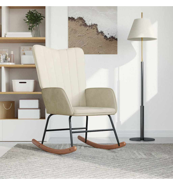 Chaise à bascule Blanc crème Velours | Mobilier & Déco