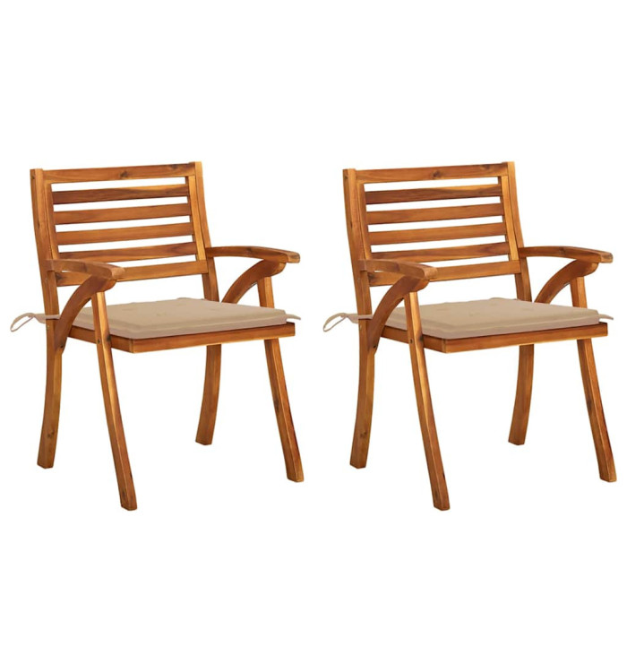 Chaises à manger de jardin avec coussins lot de 2 Acacia massif | Mobilier & Déco