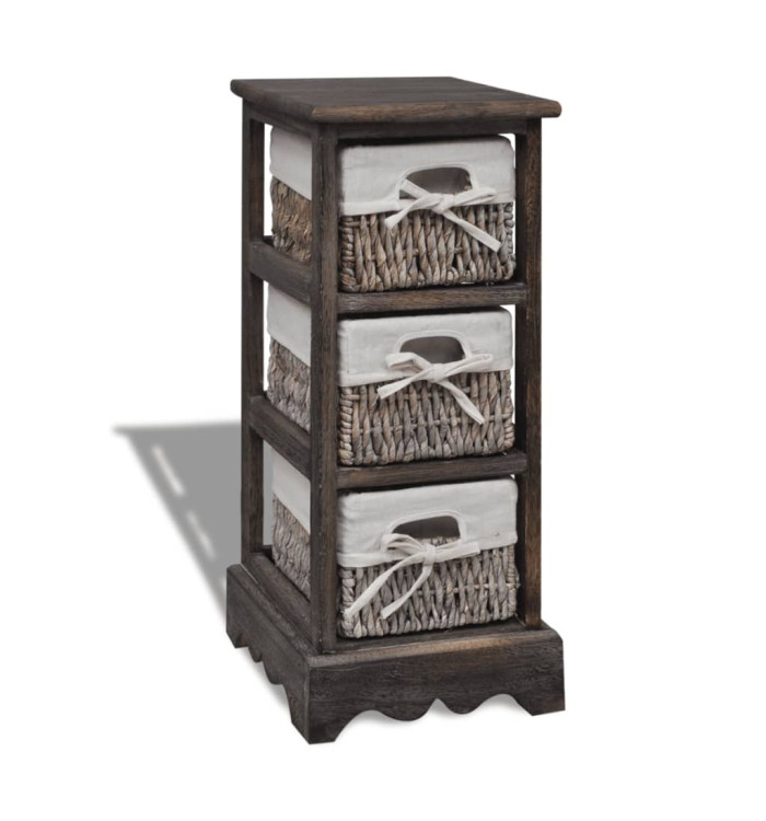 Étagère de rangement Bois Marron 3 paniers en tissage | Mobilier & Déco