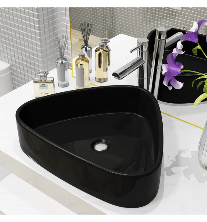 Lavabo triangulaire en céramique noir 50,5x41x12 cm | Mobilier & Déco