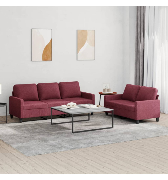 Ensemble de canapés 2 pcs avec coussins Rouge bordeaux Tissu | Mobilier & Déco