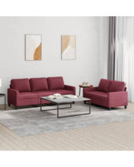 Ensemble de canapés 2 pcs avec coussins Rouge bordeaux Tissu | Mobilier & Déco