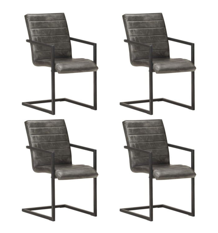 Chaises à manger cantilever lot de 4 gris cuir véritable | Mobilier & Déco