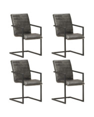 Chaises à manger cantilever lot de 4 gris cuir véritable | Mobilier & Déco