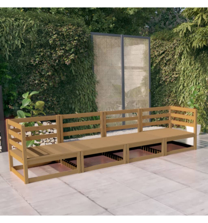 Canapé à 4 places de jardin Marron miel Bois de pin solide | Mobilier & Déco