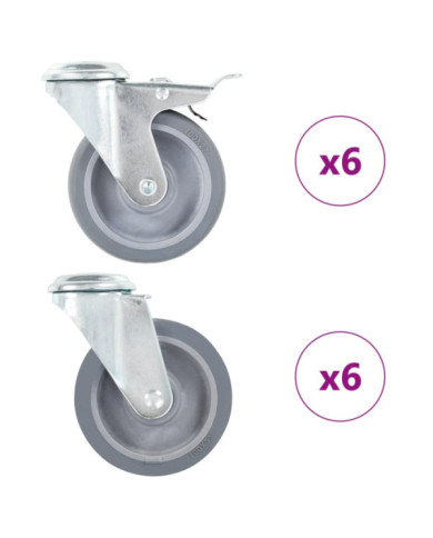 12 pcs Roulettes pivotantes à trou de boulon 100 mm | Mobilier & Déco