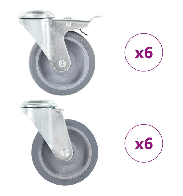 12 pcs Roulettes pivotantes à trou de boulon 100 mm | Mobilier & Déco