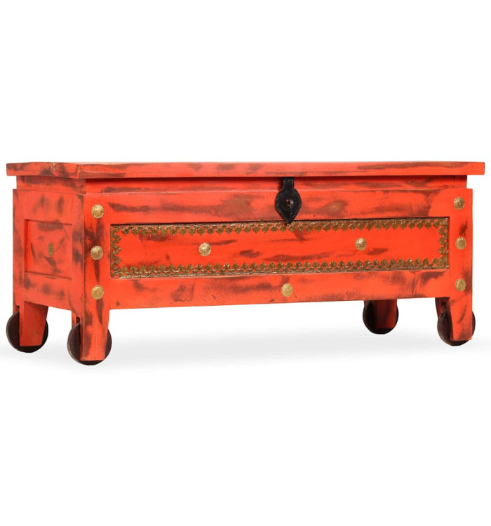 Coffre de rangement bois de manguier massif 101x39x42 cm rouge | Mobilier & Déco