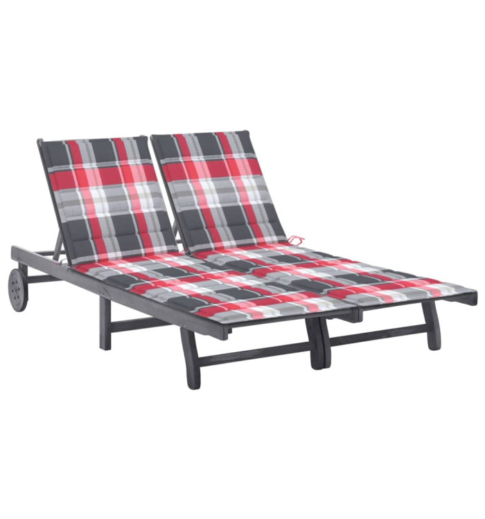 Chaise longue de jardin 2 places avec coussin Gris Acacia | Mobilier & Déco