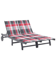 Chaise longue de jardin 2 places avec coussin Gris Acacia | Mobilier & Déco