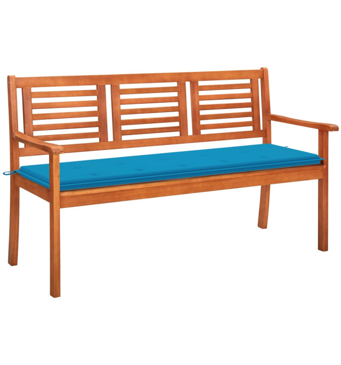 Banc de jardin 3 places avec coussin 150 cm Bois d'eucalyptus | Mobilier & Déco