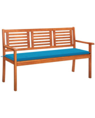 Banc de jardin 3 places avec coussin 150 cm Bois d'eucalyptus | Mobilier & Déco