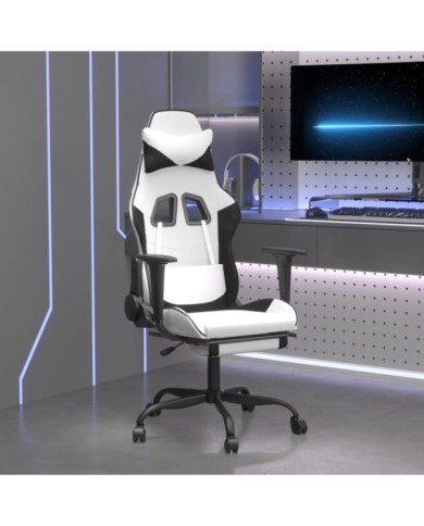 Chaise de jeu avec repose-pied Blanc et noir Similicuir | Mobilier & Déco