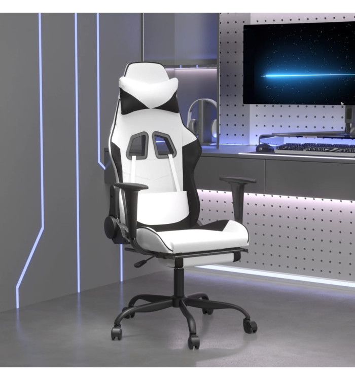 Chaise de jeu avec repose-pied Blanc et noir Similicuir | Mobilier & Déco