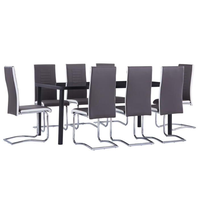 Ensemble de salle à manger 9 pcs Similicuir Gris | Mobilier & Déco