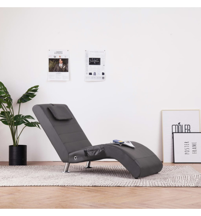 Chaise longue de massage avec oreiller gris similicuir | Mobilier & Déco