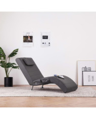 Chaise longue de massage avec oreiller gris similicuir | Mobilier & Déco