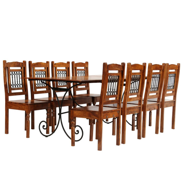 Ensemble de tables à manger 9 pcs bois d’acacia massif | Mobilier & Déco