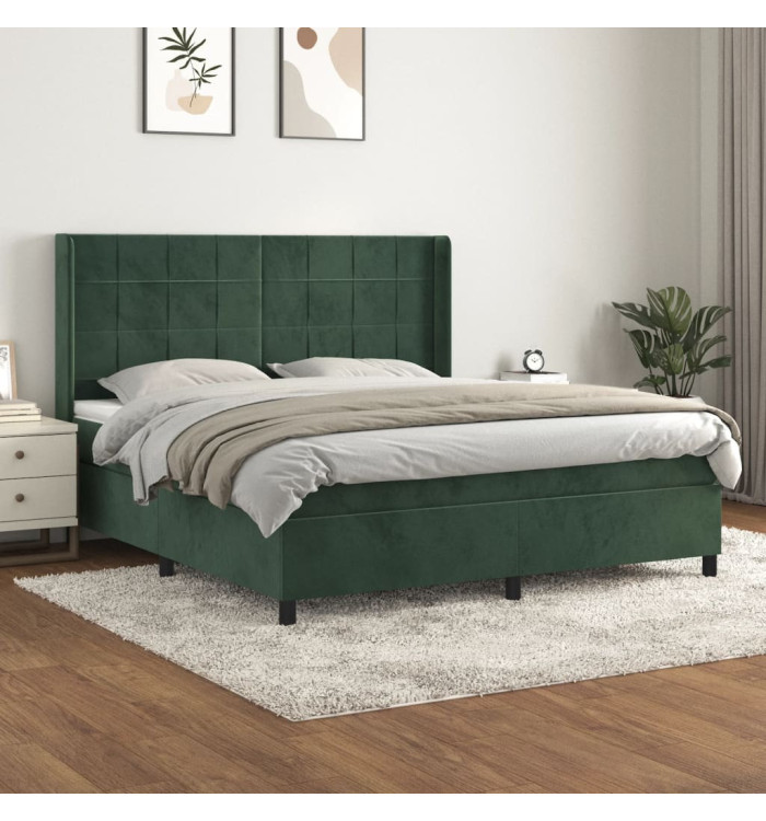 Sommier à lattes de lit et matelas Vert foncé 160x200cm Velours | Mobilier & Déco