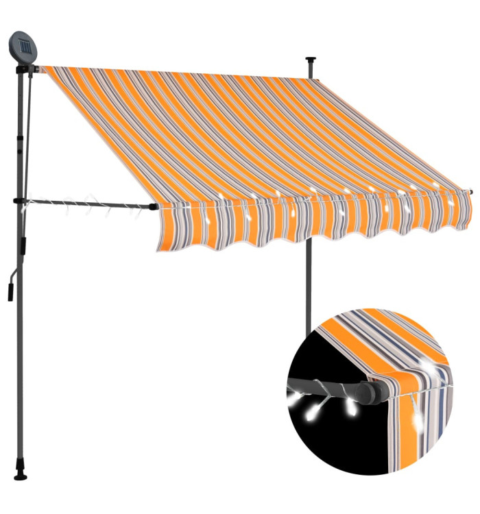Auvent manuel rétractable avec LED 150 cm Jaune et bleu | Mobilier & Déco