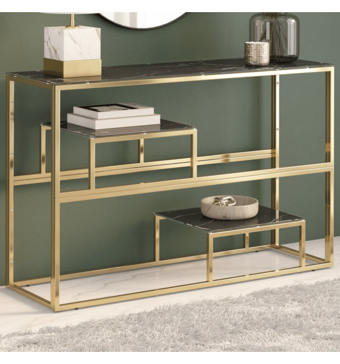 Table console doré acier inoxydable et verre trempé | Mobilier & Déco