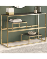 Table console doré acier inoxydable et verre trempé | Mobilier & Déco
